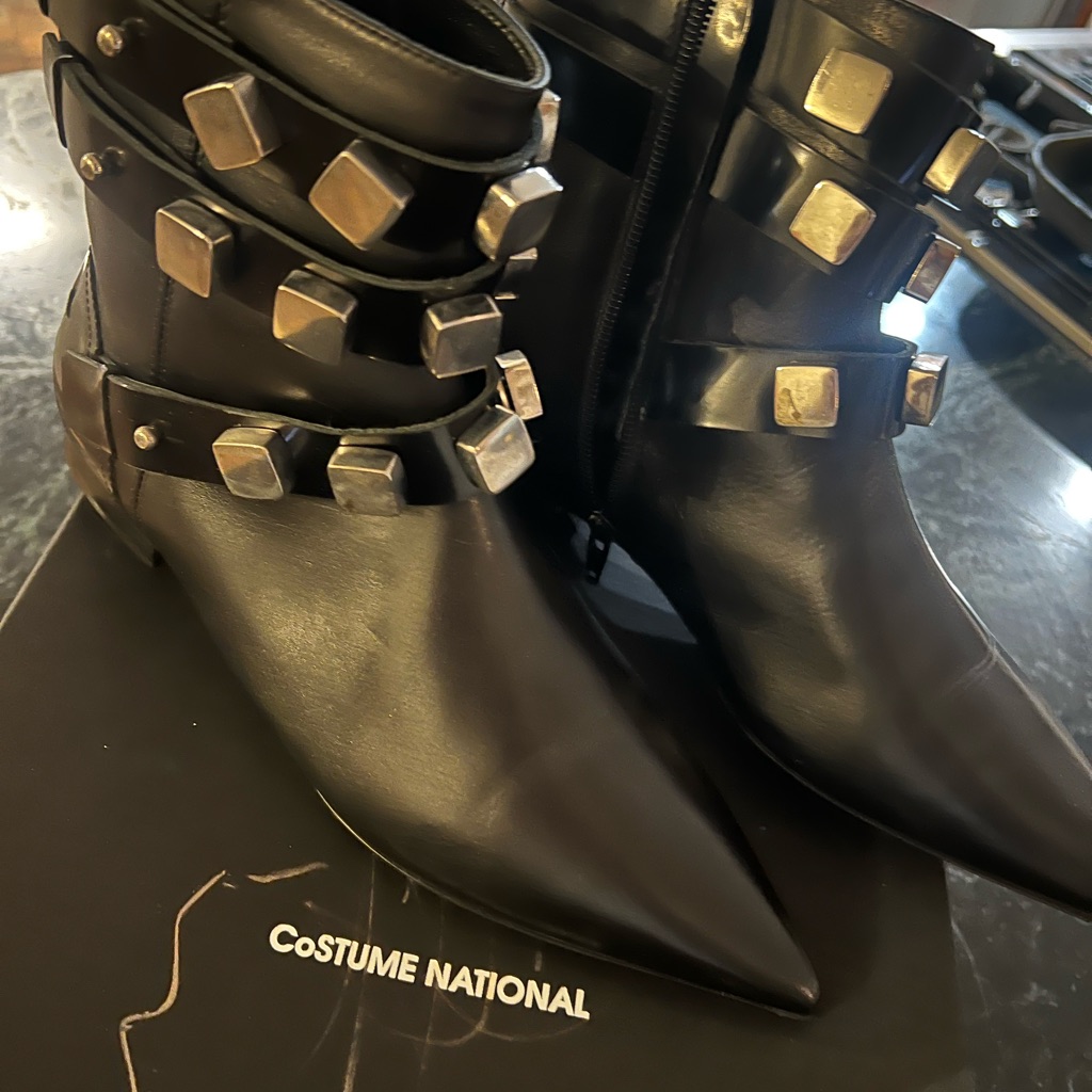 Cnc Costume National Black Ankle Boots With Straps And Pointed Toe